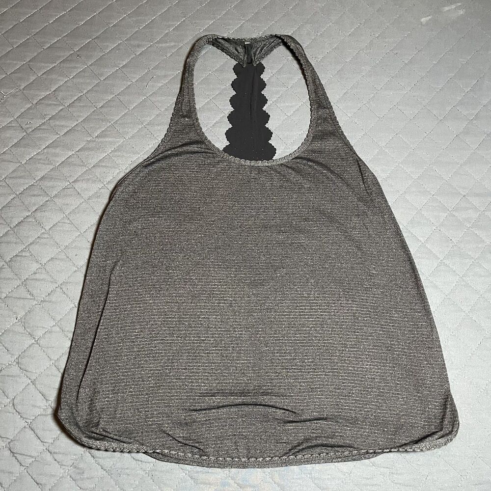 Lululemon 105 F Singlet Tank Heathered Black Laser Cut Size 4 Athletic Top